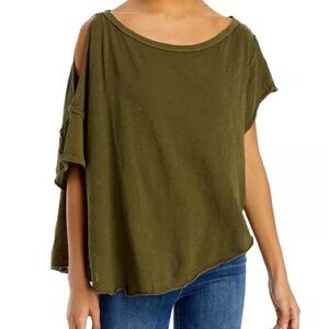 We The Free Khaki Asymmetrical Short Sleeve Tee